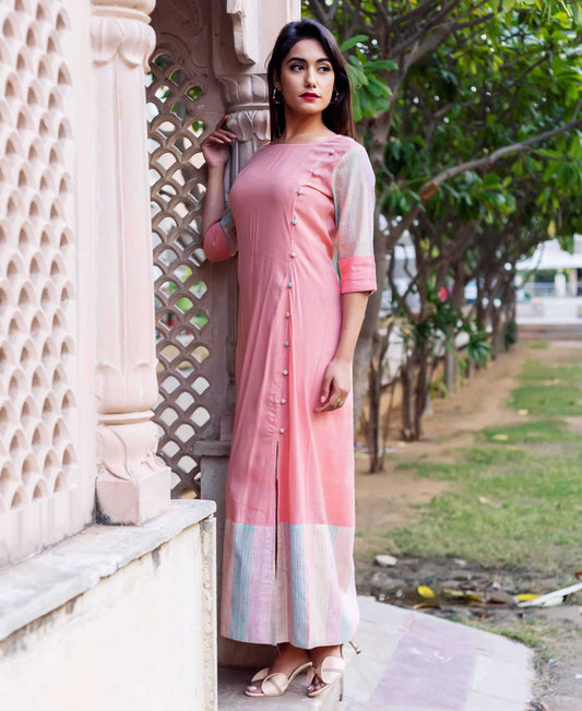 Peach A-line Dress with Side Slit