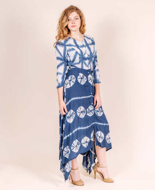 Blue Tie and Dye Indo Western Dress