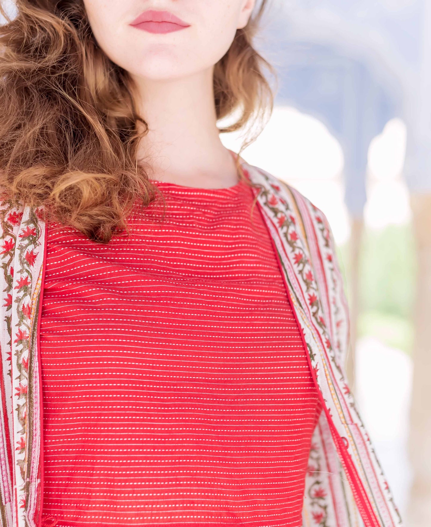 Full Length Georgette Jacket with Red Crop Top