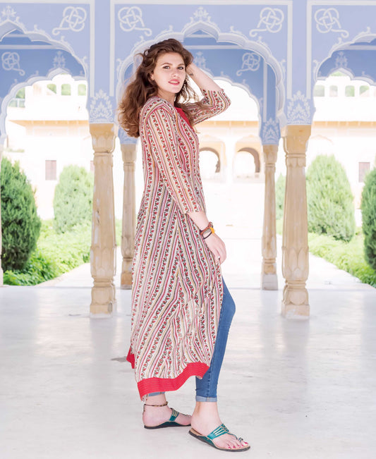 Full Length Georgette Jacket with Red Crop Top