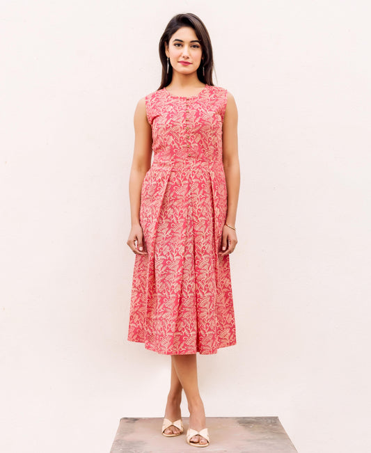 Sleeveless Coral Calf Length Dress