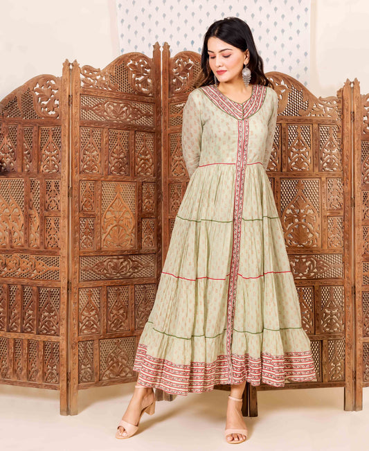 Tiered Mint Green Flared Dress