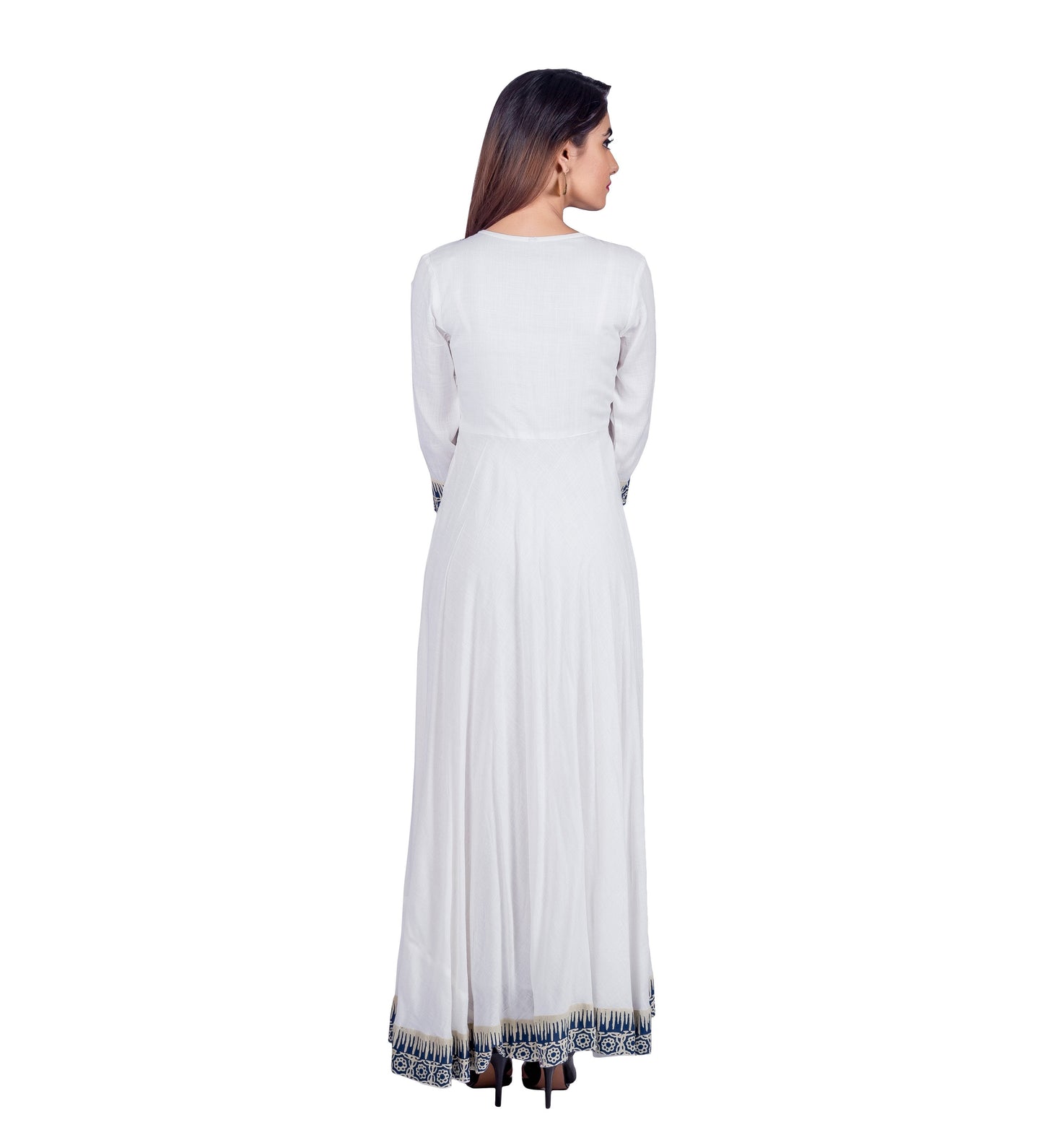Crew Neck Empire Cut Floor Length Indo Western Maxi Dress With Front Panel Tassels