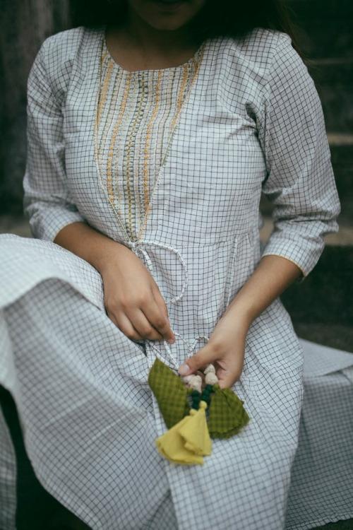 White kurta with tassles-1