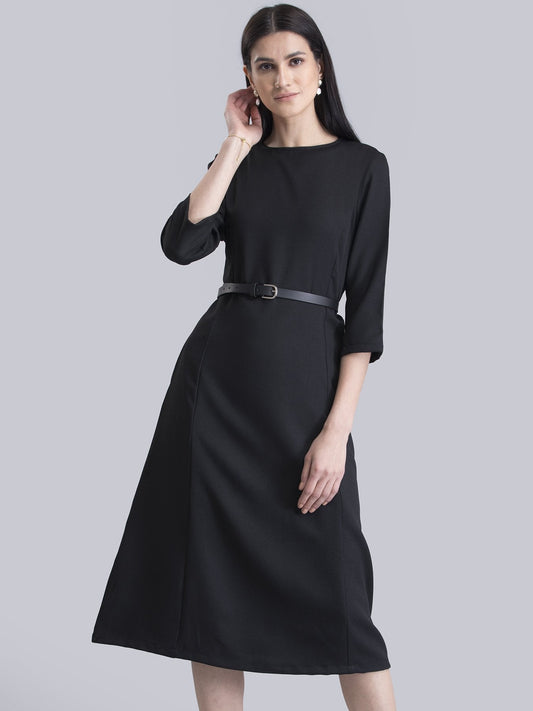 Keyhole Neck A Line Dress - Black