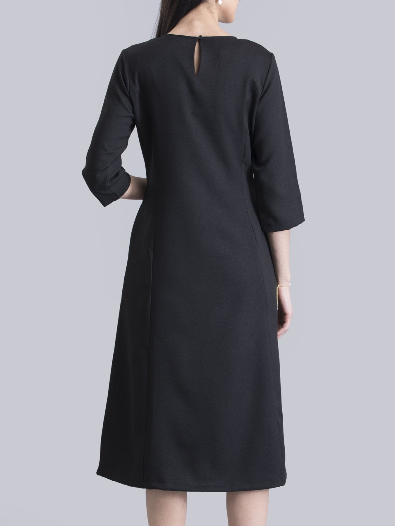 Keyhole Neck A Line Dress - Black