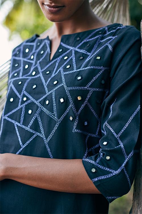 Music' Hand Embroidered Mirror Work Kurta-Pant Set