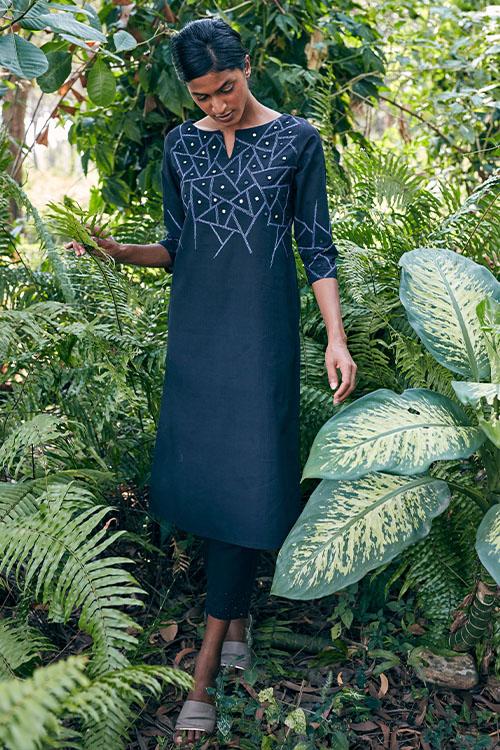 Music' Hand Embroidered Mirror Work Kurta-Pant Set