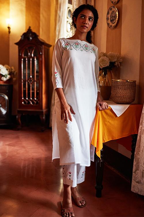 Divine' Hand Embroidered Pure Cotton Kurta-Pant Set