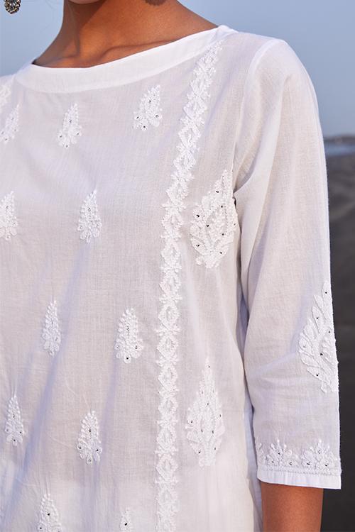 Saahibah' Pure Cotton Chikankari Embroidered Kurta Pant Dupatta Set