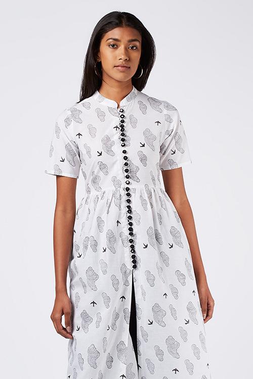 Sky' Cotton Hand Block Print Jacket Kurta