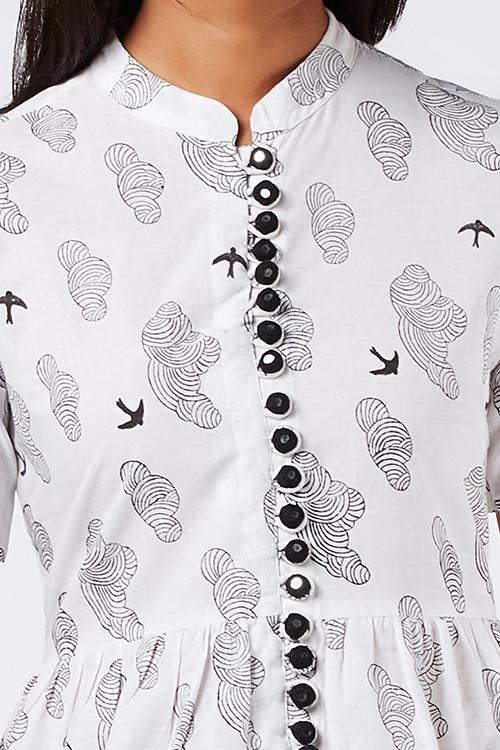 Sky' Cotton Hand Block Print Jacket Kurta