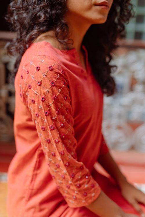 Ruhi' Pure Cotton Hand Embroidered Mirror Work Kurta