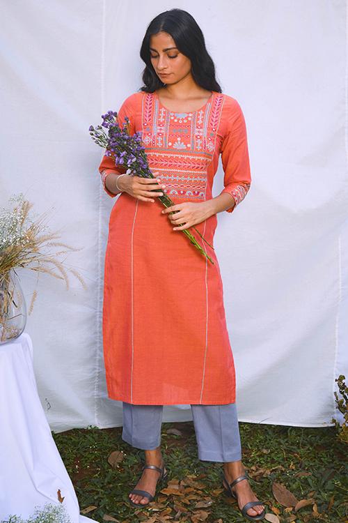 Tribal' Hand Embroidered Mirror Work Pure Cotton Long Kurta