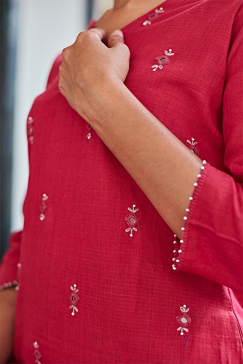 Admire' Hand Embroidered Mirror Work Pure Cotton Long Kurta