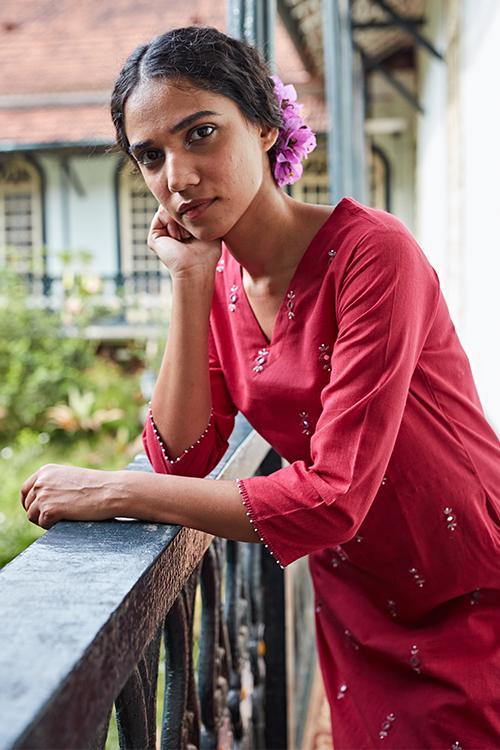 Admire' Hand Embroidered Mirror Work Pure Cotton Long Kurta