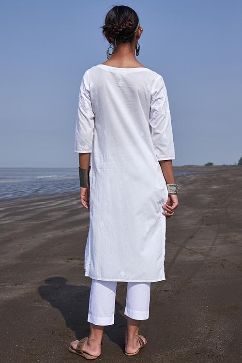 Shakira' Pure Cotton Chikankari Embroidered Long Kurta