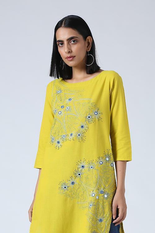 Sun Sparkle' Hand Embroidered Mirror Work Pure Cotton Long Kurta