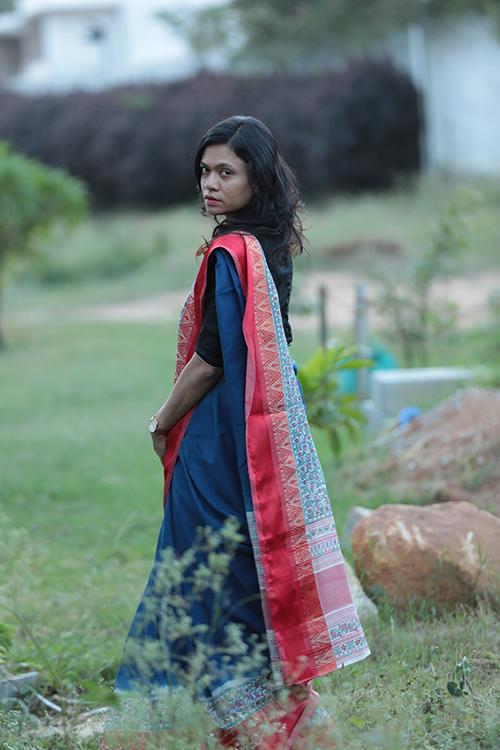 Studio Moya-LAAL PAAD/MADHUBANI (BLUE DYED) Saree