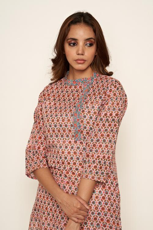 LVLILA-50 Pink hand block print kurta