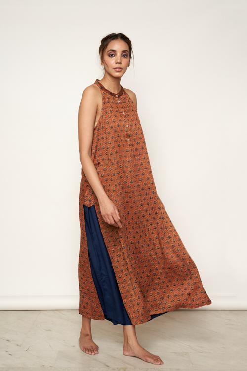 LVLILA-75 Modal satin ajrakh halter neck kurta