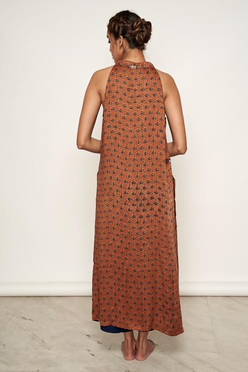 LVLILA-75 Modal satin ajrakh halter neck kurta