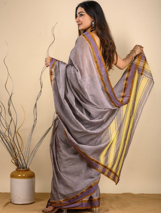 Light & Elegant. The Handwoven Cotton Nagpuri Saree - Soft Grey