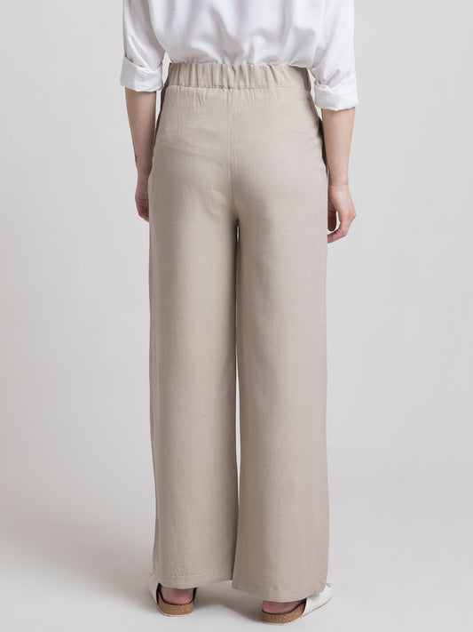 Linen Elasticated Wide Leg Pants - Beige