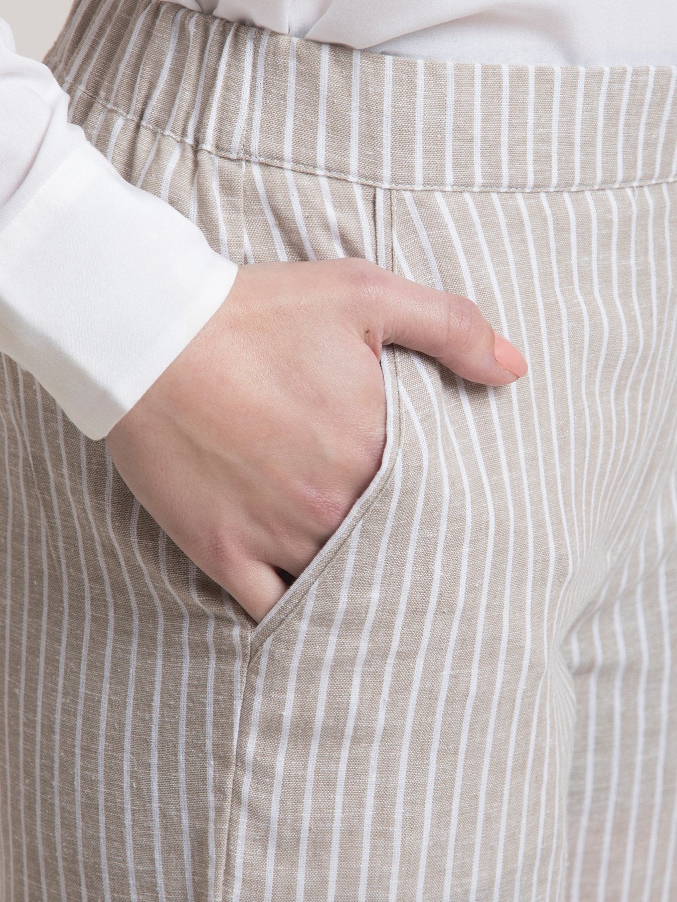 Linen Elasticated Straight Fit Pants - Beige
