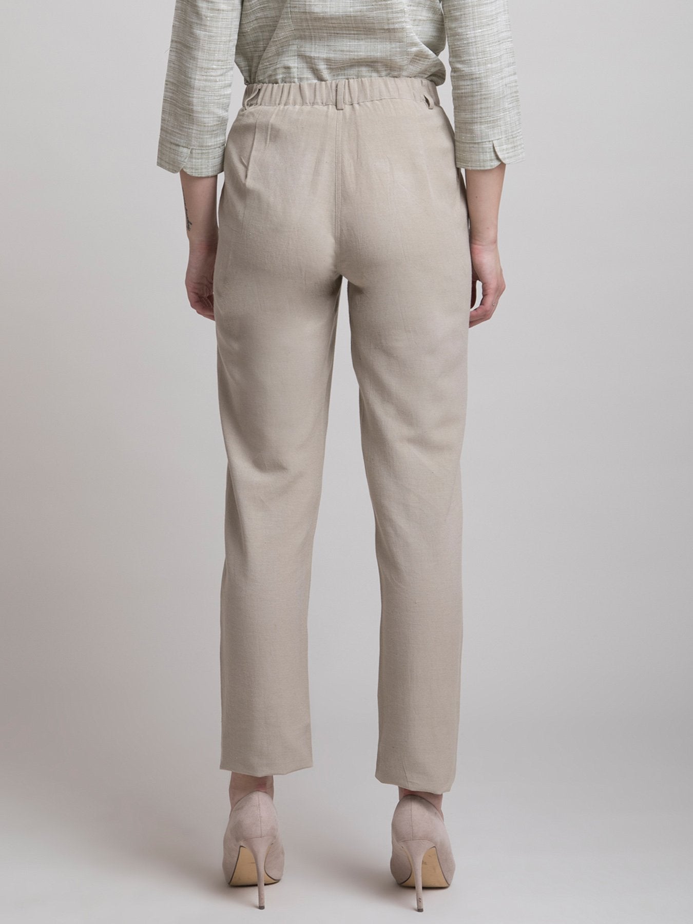 Linen Elasticated Straight Fit Pants - Beige