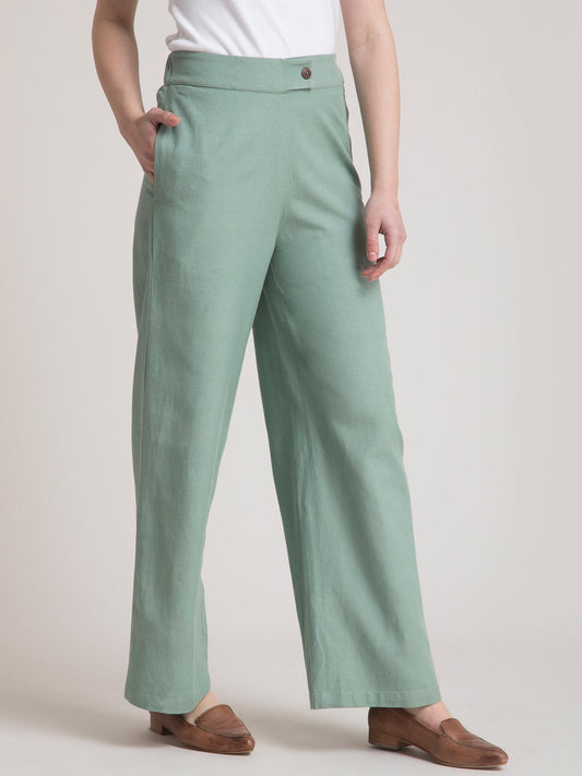 Linen Elasticated Wide Leg Pants - Sap Green