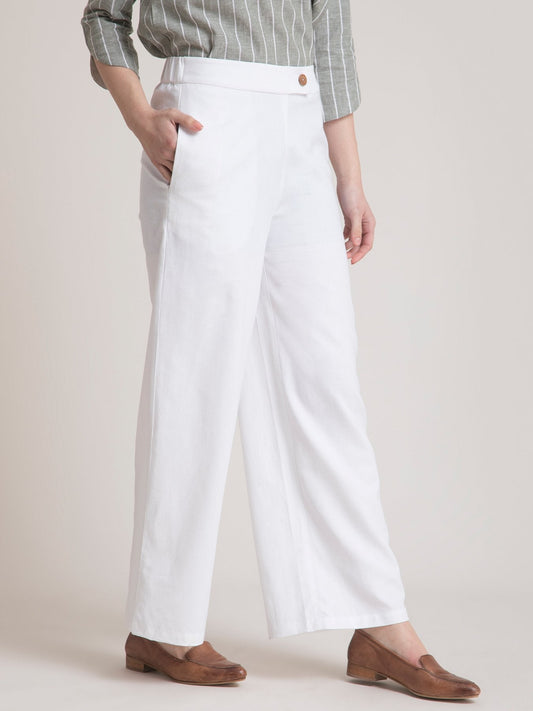 Linen Elasticated Wide Leg Pants - White
