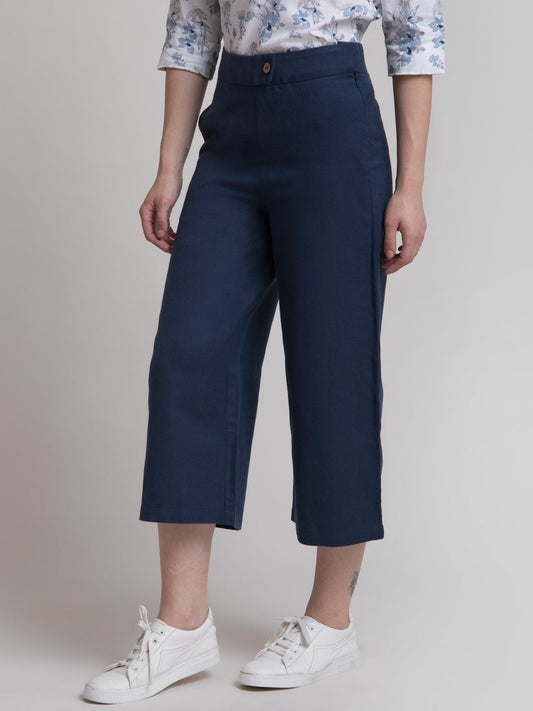 Linen Textured Culotte - Navy Blue