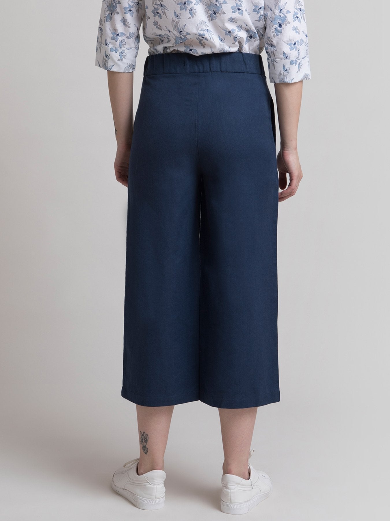 Linen Textured Culotte - Navy Blue