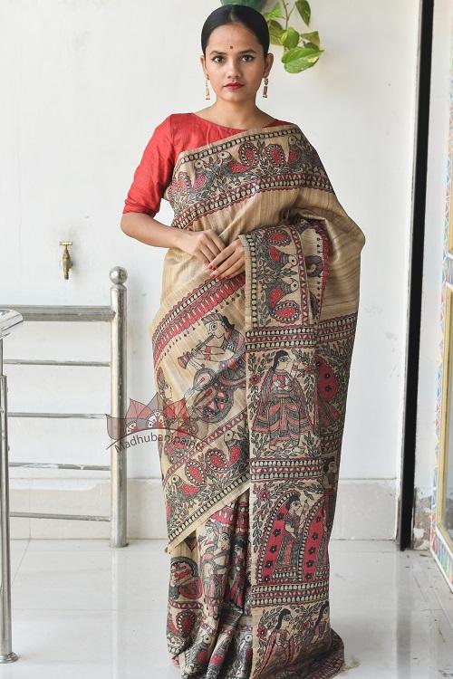 Vivah Tussar Madhbani Painting Saree