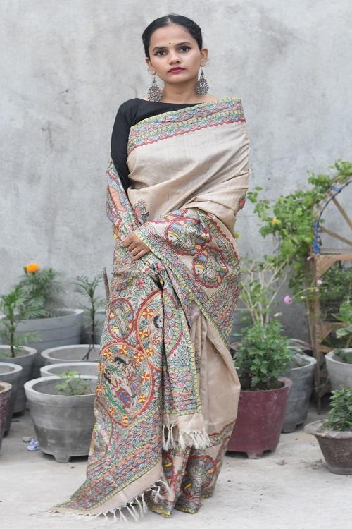 Puja Ceremony Handpainted Tussar Silk Saree