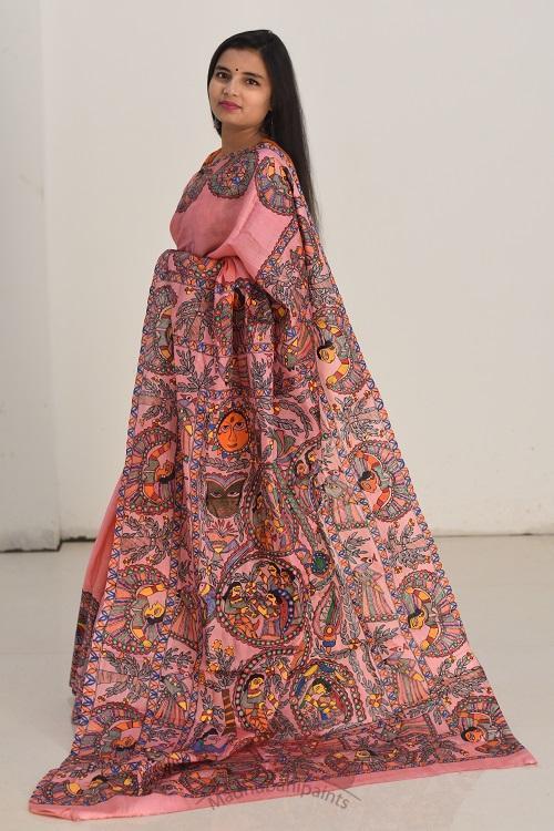 Mithila Gudiya Handpainted Madhubani Saree
