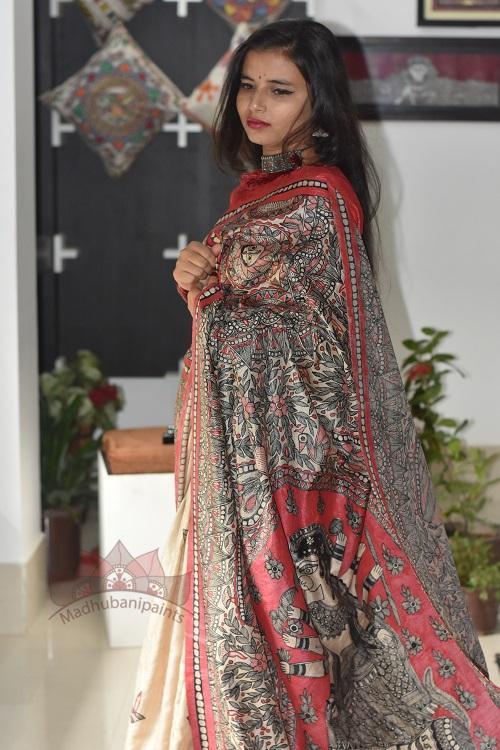 Maa Ambe Madhubani Handpainted Saree