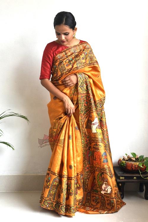 Madhubani Paints Sai Jeevan Madhubani Handpainted Saree