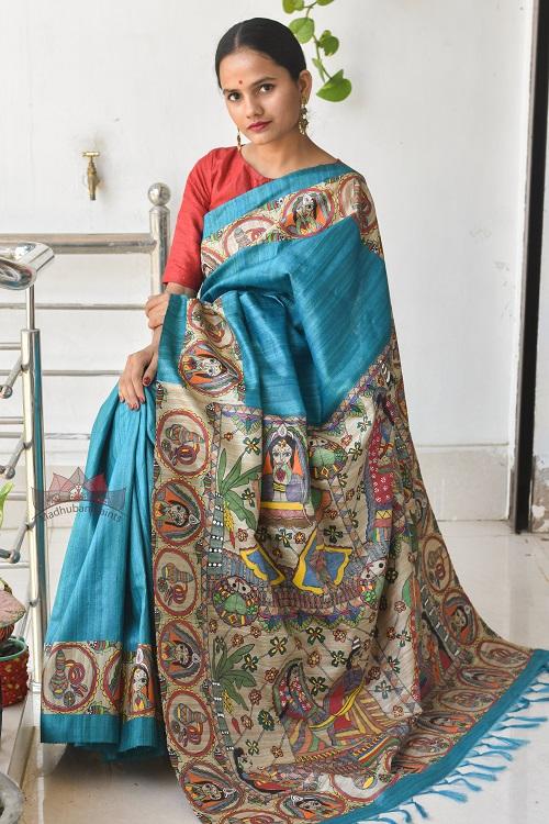 Bengali Wedding Tussar madhubani painting saree