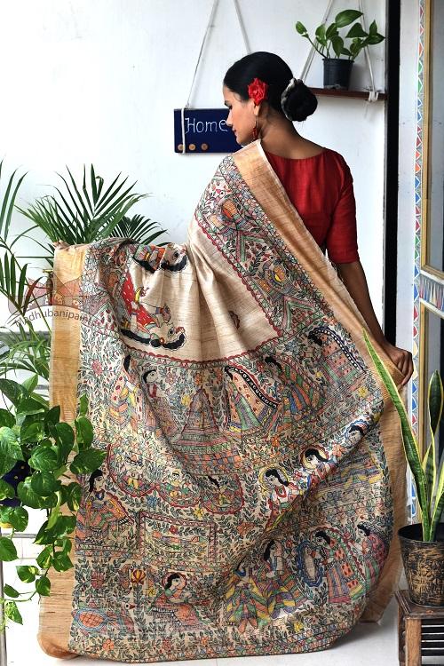 Madhubani Paints Ramayan Madhubani Handpainted Saree