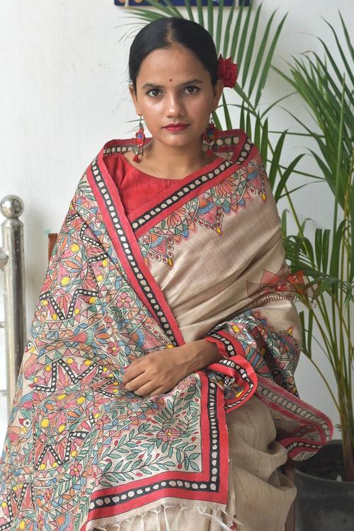 Madhubani Paints Saankh Leela Madhubani Handpainted Saree