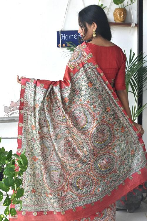 Madhubani Paints Mother Nature Madhubani Handpainted Saree