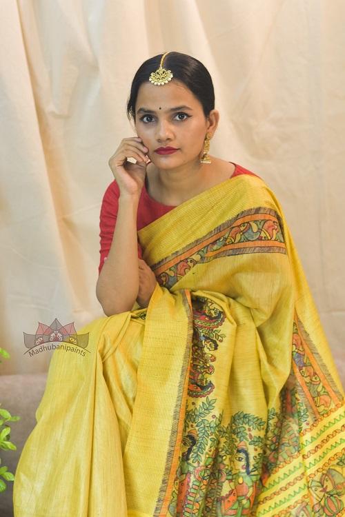 Madhubani Paints Mithila Bidaai Madhubani Handpainted Saree