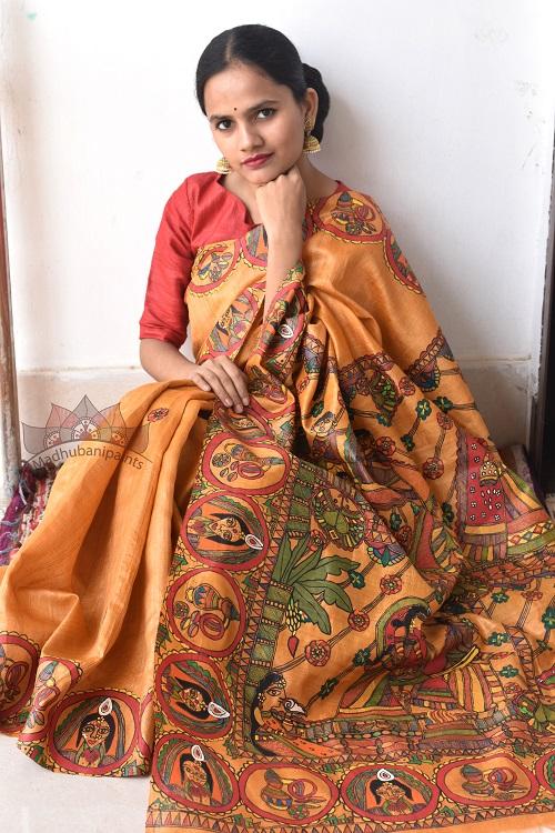 Madhubani Paints Bengali Vivah Madhubani Handpainted Saree
