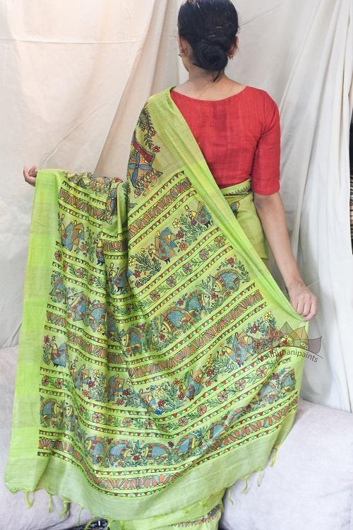 Madhubani Paints Mithila Madhushramini Madhubani Handpainted Saree