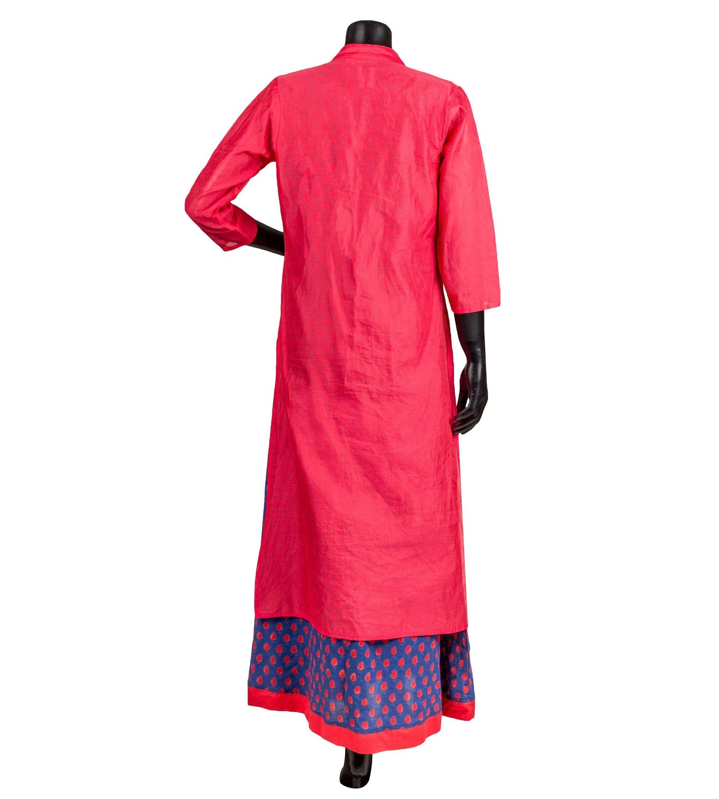 Red and Blue Hand Block Printed Jacket Layered Dress