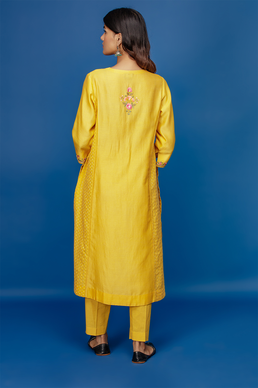Embroidered Front Placket Kurta With Palazzo. Yellow