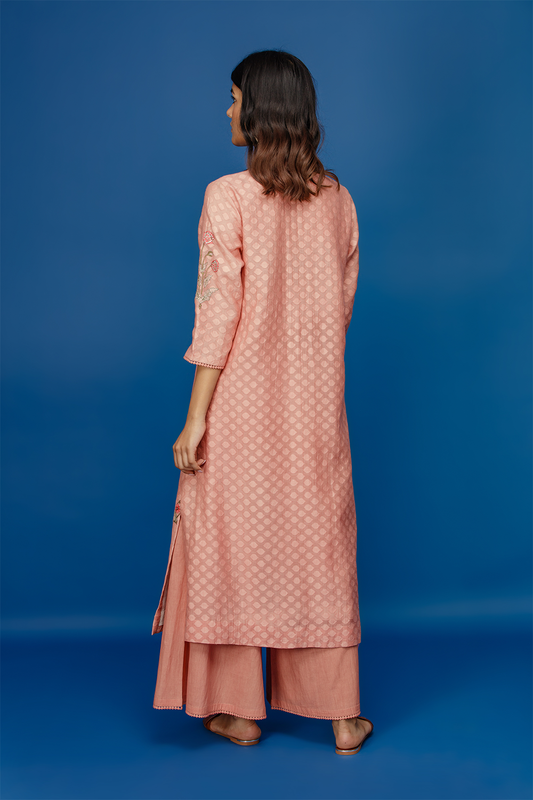 Embroidered Kurta With Palazzo. Old Rose Pink.