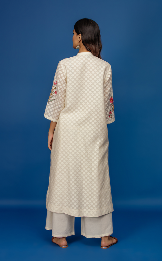 Embroidered Kurta With Palazzo. Ivory